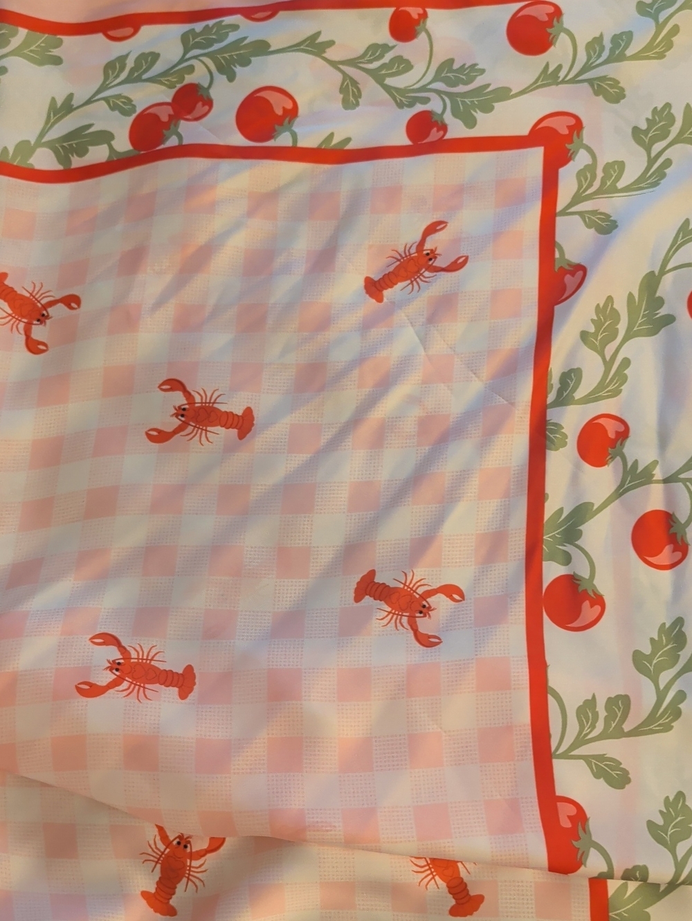 Large Lobster & Tomato Print Scarf Pink Checkered Gingham